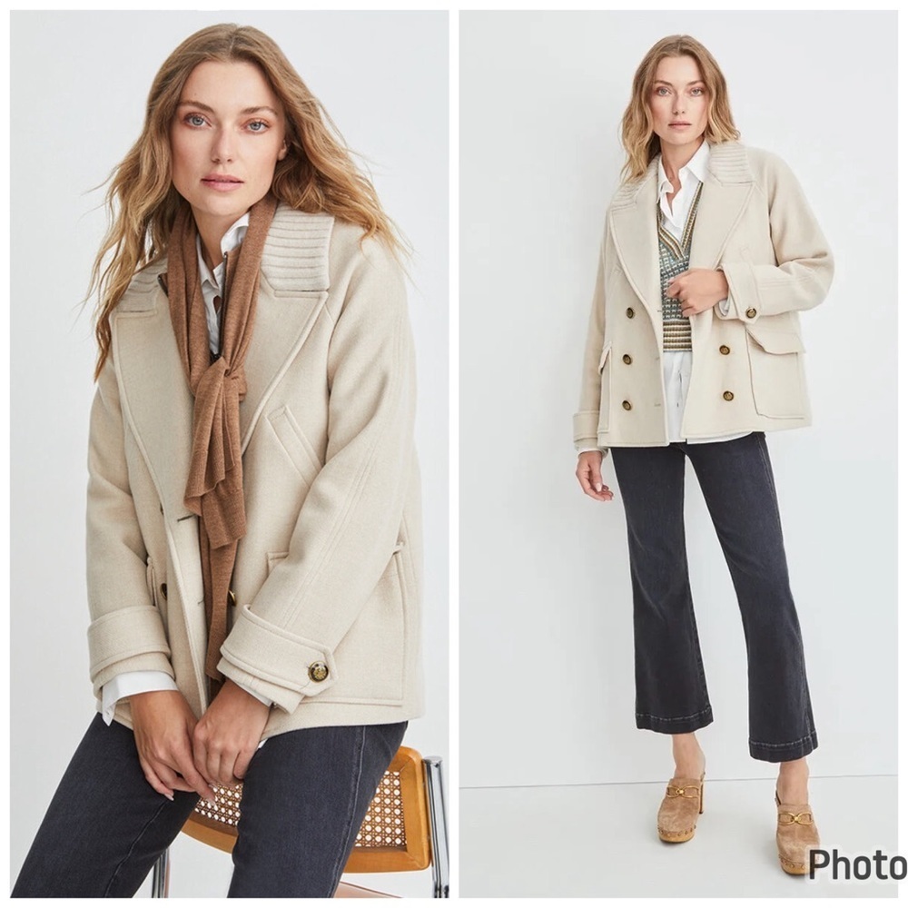 Veronica Beard Shirin Dickey Coat Oatmeal Neutral Wool Blend Sz S Cream